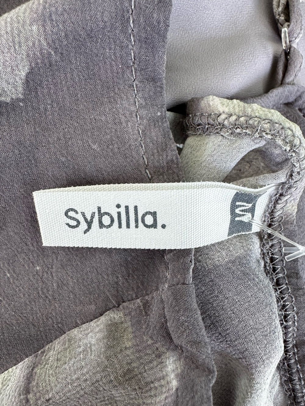 Sybilla Grey Floral Chiffon Ruffle Tie Front Crop Top Size Medium Y2K - Picture 4 of 4